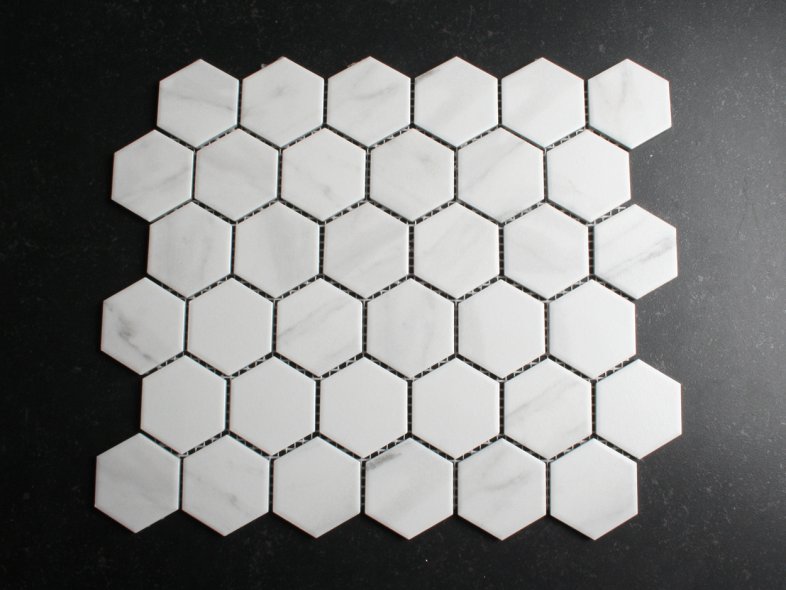Carrara marmer look keramisch 51mm Hexagone zeshoekige tegel