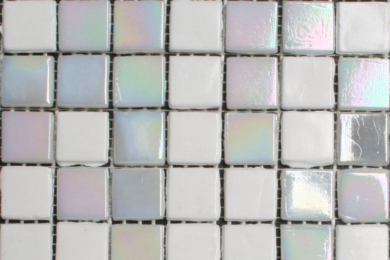 15mm glasmozaiek tegels - wit parelmoer mix